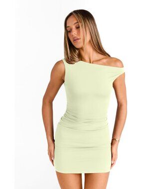 〽️Women's Yellow Summer Going Out Off The Shoulder Pull On Bodycon Mini Dress